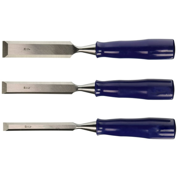 3 Piece Woodworking Chisel Set 1/2, 3/4, and 1- Inch, with Non - Slip Handle, Blue