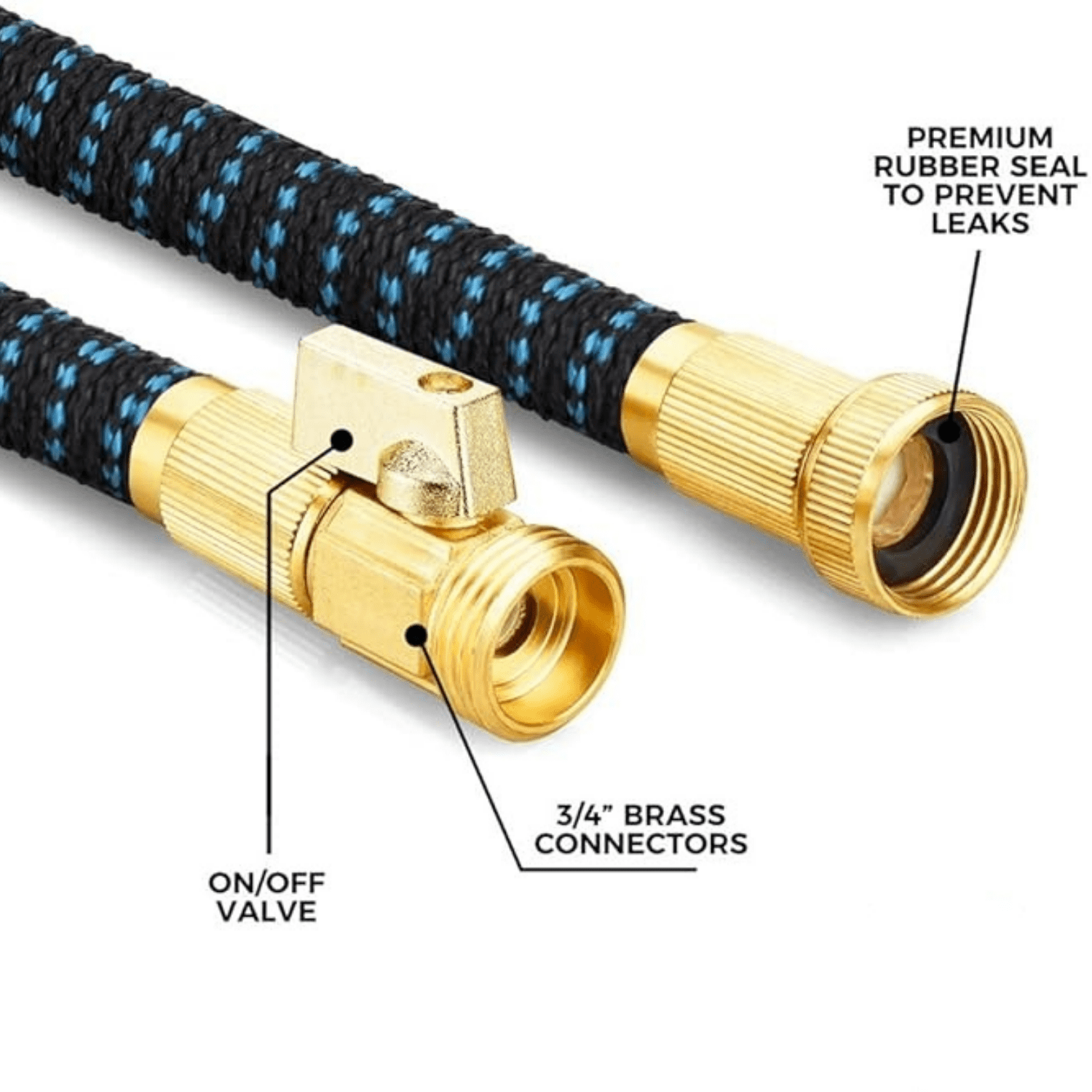Hose with 8 Function Nozzle, 75FT - Lightweight Expandable Garden Hose, No-Kink Flexibility, 3/4 Inch Solid Brass Fittings and Double Latex Core
