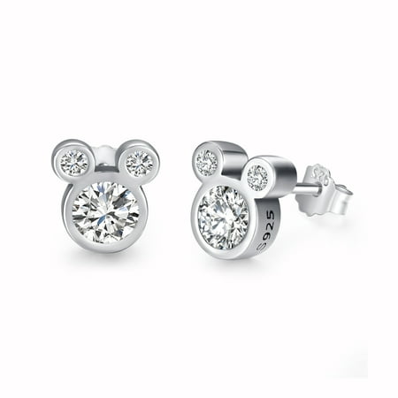 Twenty Plus 925 Sterling Silver Mickey Diamond Stud Earrings for Women and Girls Fashion Jewelry Gift, (Best Diamond Earrings For Women)