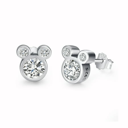 Twenty Plus 925 Sterling Silver Mickey Diamond Stud Earrings for Women and Girls Fashion Jewelry Gift,