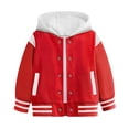 thumbnail image 5 of Qopobobo Girls Bomber Jacket Kids Jackets Girls Kids Baseball Jackets Boys and Girls Fit Varsity Jacket Hooded Button Casual Lightweight Plain Cardigan School Coat Red,3-4 Years, 5 of 5