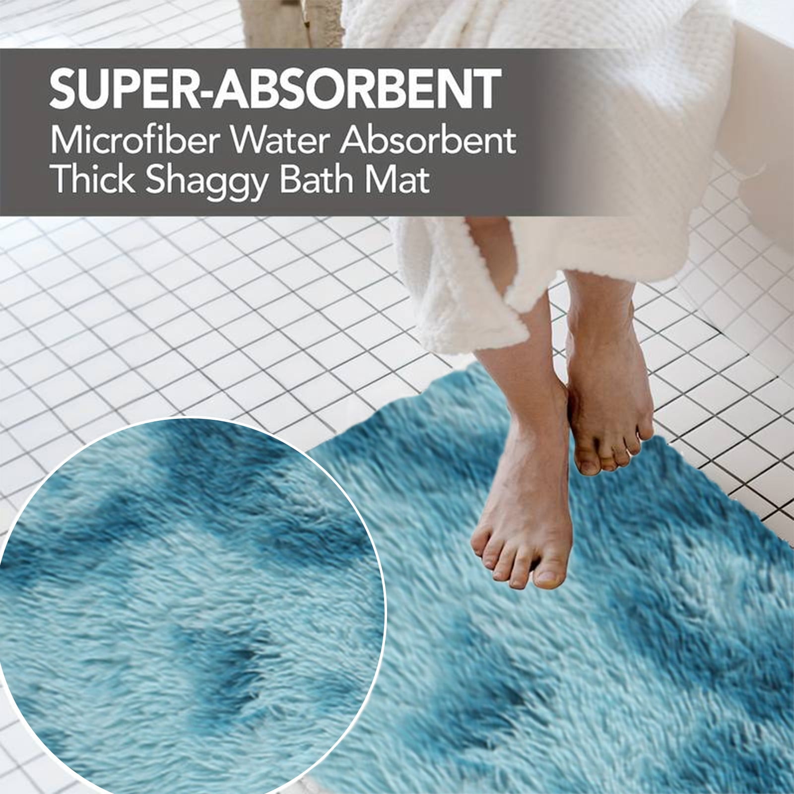 Qocolhg Mixed Colors Shaggy Bath Mats of 6 Piece U-Shaped Contour Toilet Rug, Soft Comfortable Water Absorption Non-Slip Bath Mat, Shower Mat for Floor, Room Door Mat, Machine Washable, Blue