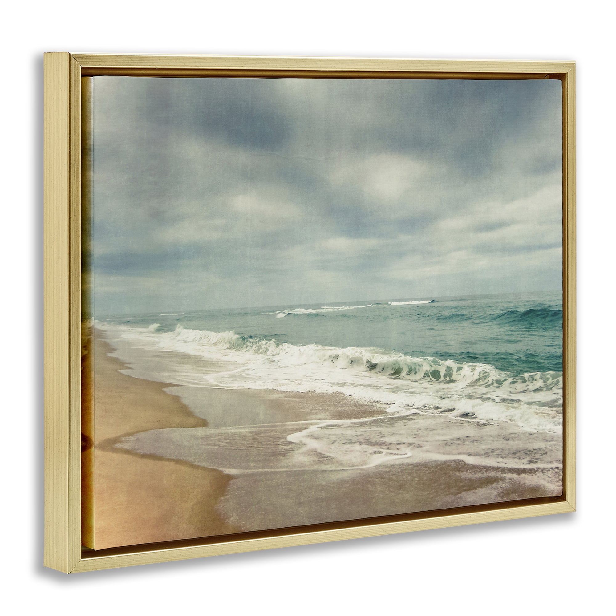Stupell Industries Tranquil Waves Along Sandy Coast Gold Framed Floater Canvas Wall Art, design by Dirk Wüstenhagen