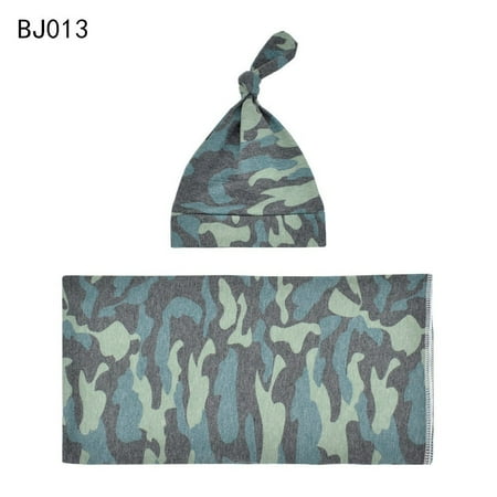 

Baby’s Printed Wrap Towel and Cap Set Newborn Cartoon Cotton Hugging Blanket and Knotted Cap