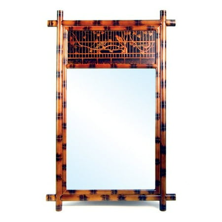 Oriental Furniture Hand Painted Bamboo Wall Mirror