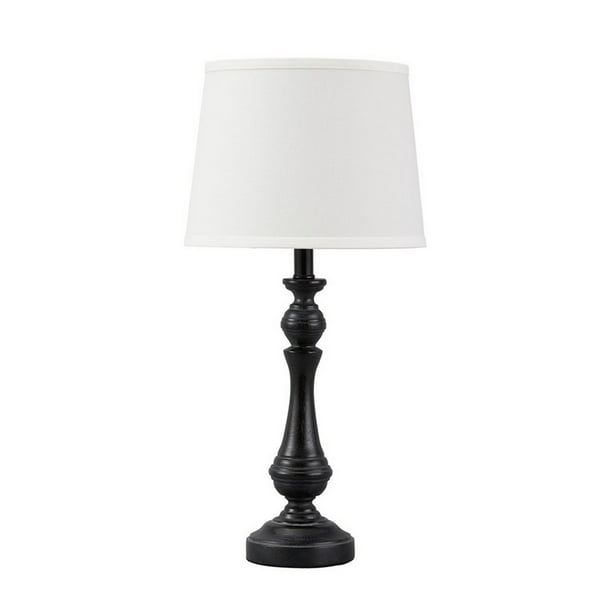 Turned Polyresin Base Table Lamp With, Black Base Table Lamp With White Shade