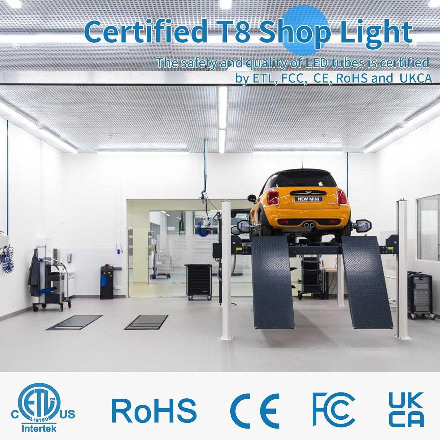 JESLED 8ft T8 LED Shop Light Fixture Linkable, High Output 75w 9750lm 6000K,V Shape T8 LED Tube Lights for Garage 4-Pack