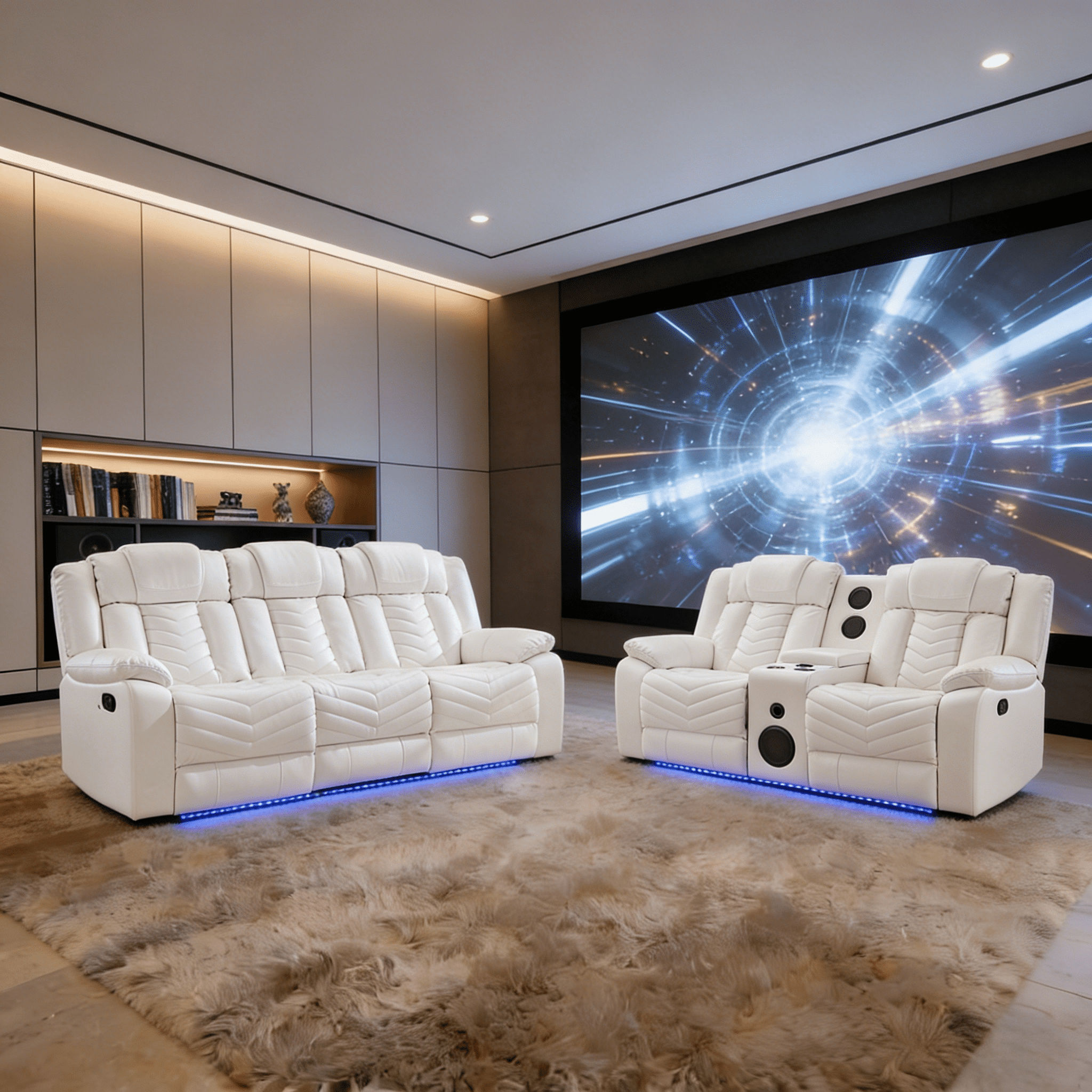 Gewnee 2-Piece Power Reclining Sofa Set, High-Quality Technical Leather with LED Strip & Wireless Charger, Living Room Furniture, White
