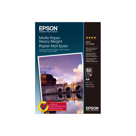 Epson - Matte - A4 (8.25 in x 11.7 in) - 167 g/m - 50 sheet(s) paper - for EcoTank L385; Expression Home XP-342; Expression Premium XP-900; SureColor P800