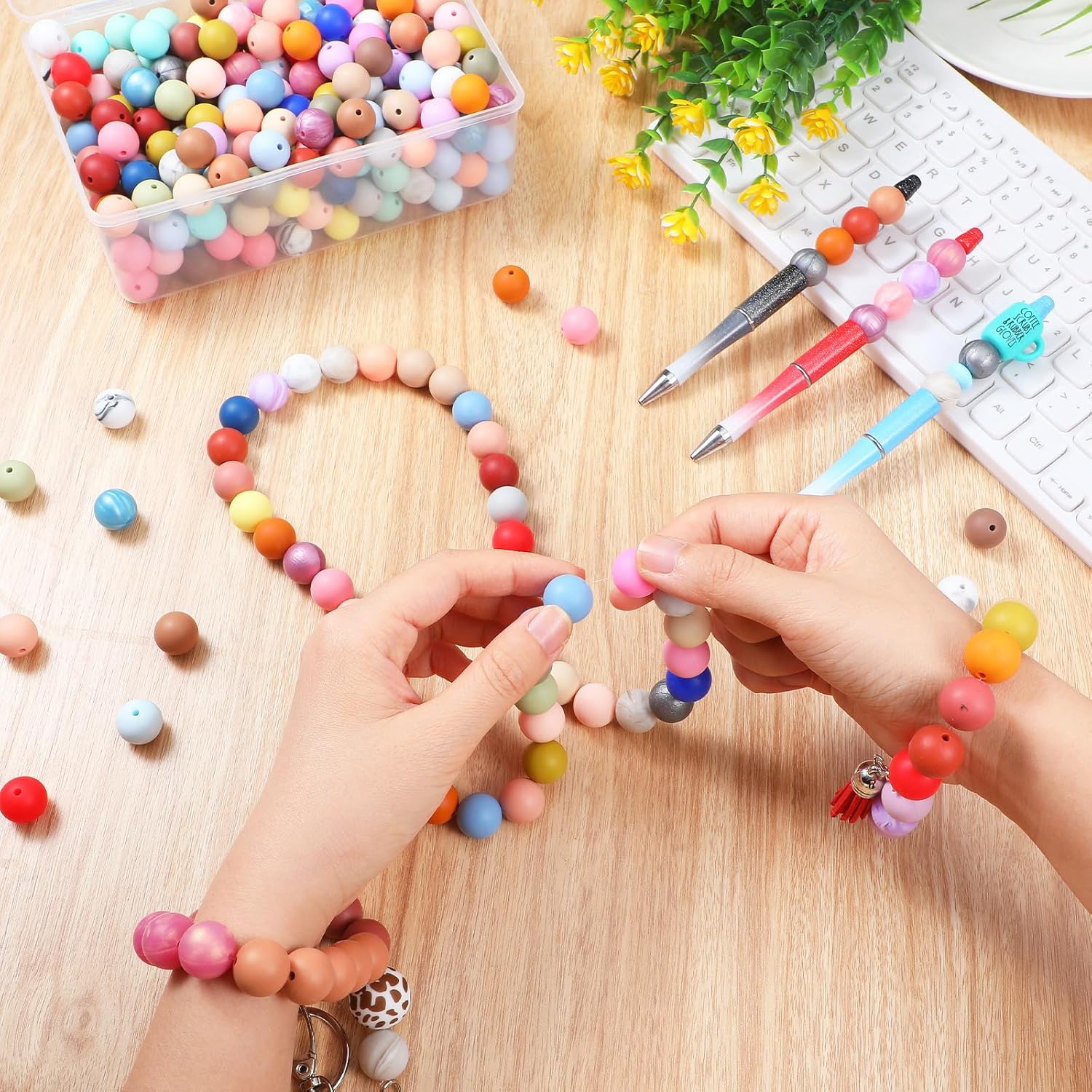 GYTY   500 Pcs 15mm Silicone Beads Mixed Round Silicone Beads Bracelet Making Kit Focal Beads Loose Beads for DIY Craft Necklace Jewelry Bracelet Lanyard Keychain Making (50 Colors)