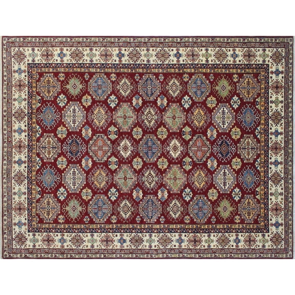 Super Kazak Rahman Red/Ivory Rug, 8'11" x 12'1"