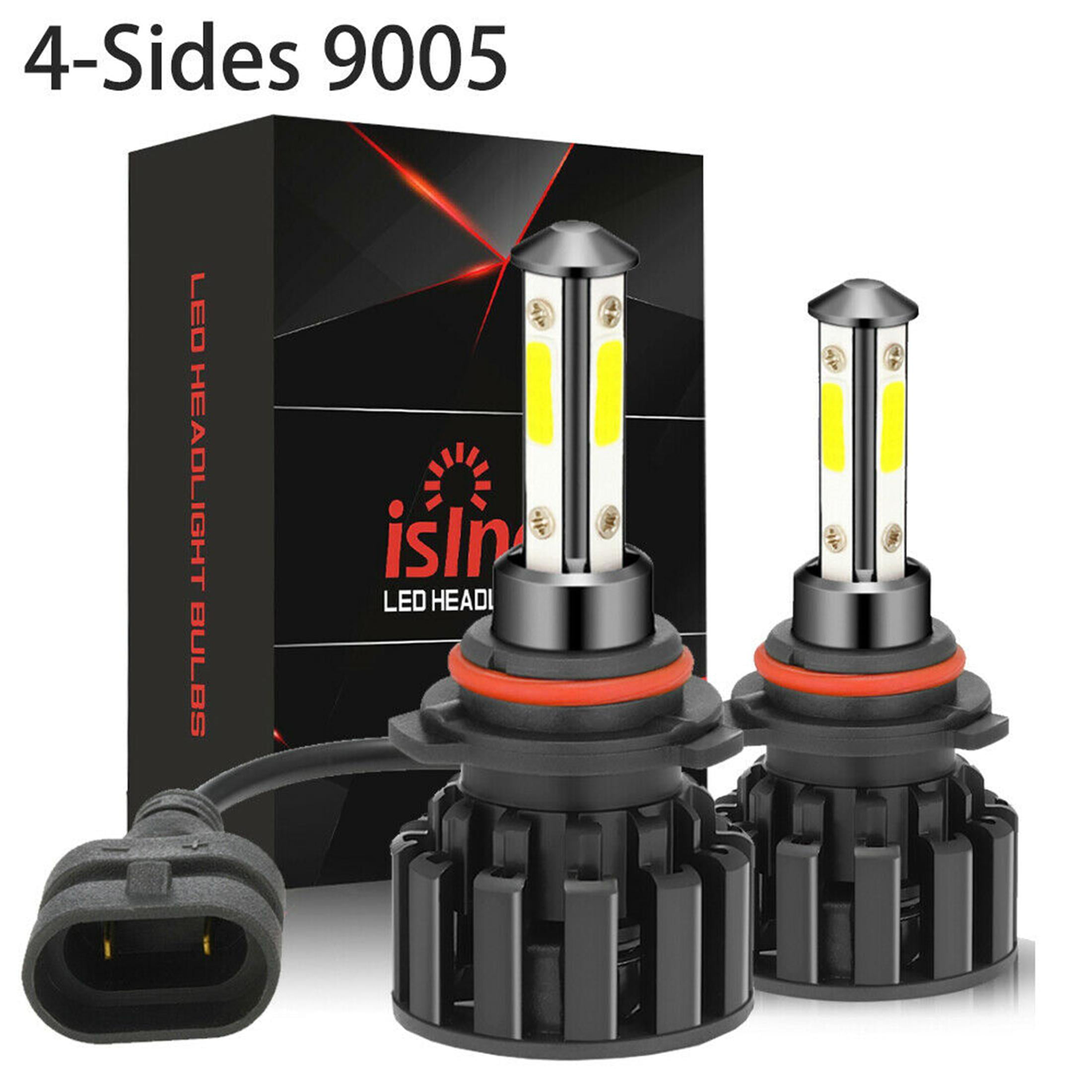 4-Sides 9005 HB3 LED 6000K Xenon White High Beam Headlight Bulb Noiseless Design 
