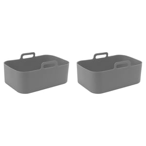 Silicone Air Cooker Pot for Ninja DZ201 Foodi 8QT Dual Fryer With Brush and Clip Cooking Accessories 19.5x12.7x7cm Grey