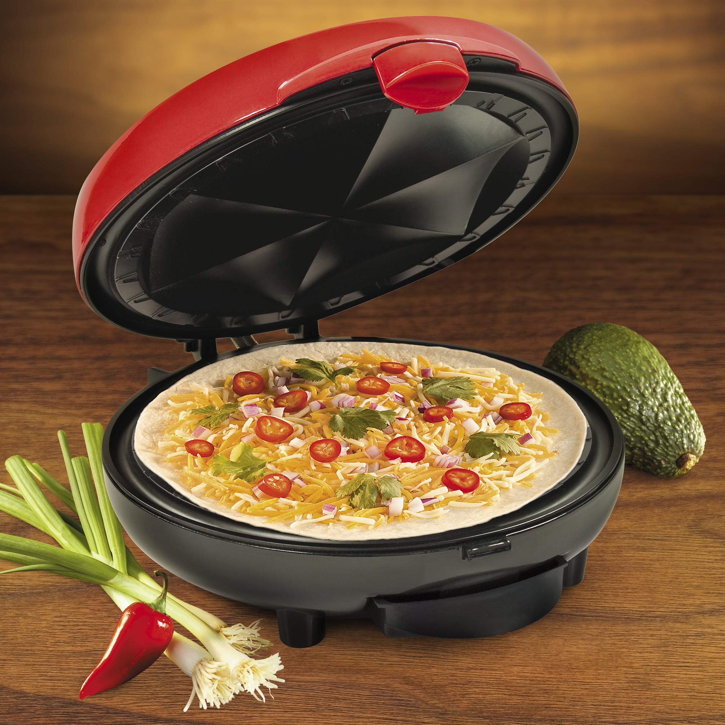 Taco Tuesday TTEQM8RD Deluxe 10-Inch 6-Wedge Electric Quesadilla Maker with  Extra Stuffing Latch