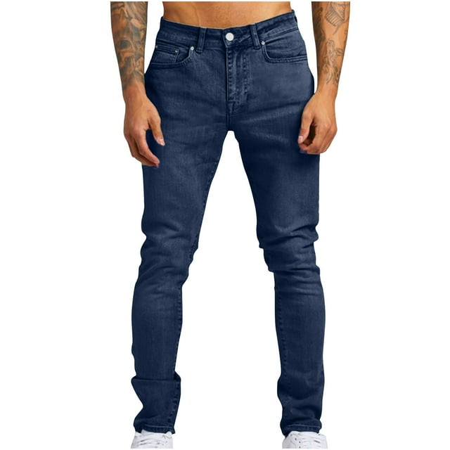 Mefallenssiah Men'S Solid Casual Pocket Outdoor Spring Lightweight Classic Work Elastic Jeans Pant
