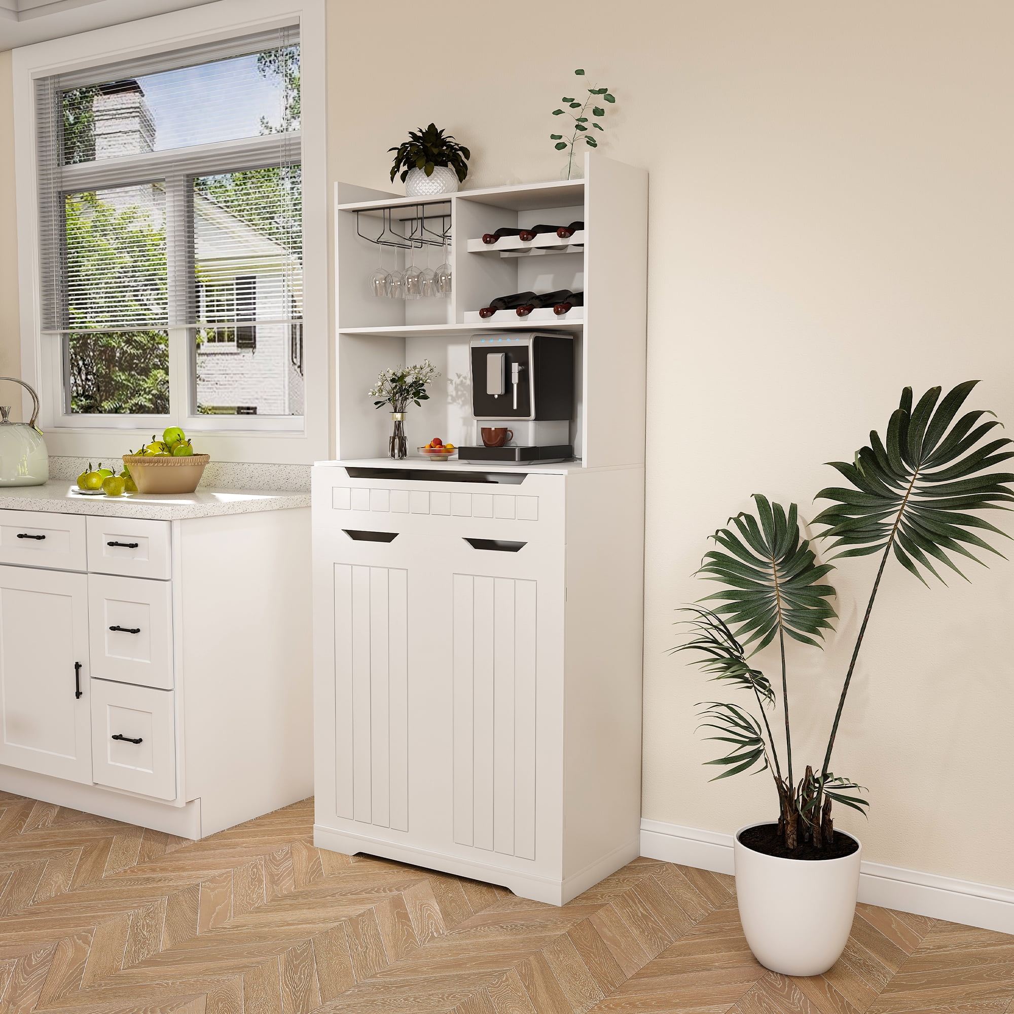 Pantry Hutch, Buffet with Hutch&nbsp;Storage with 2 Cabinets, Anti-Tip Anchors, for Dining Room, White MDF, 70.87 Inch H