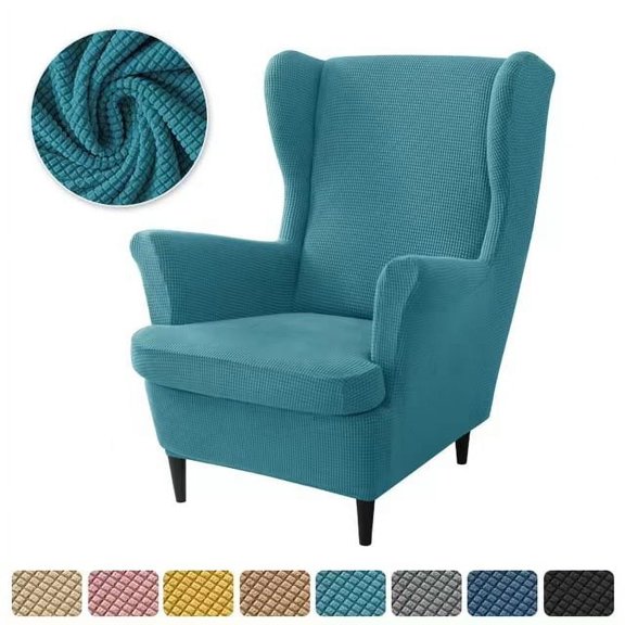 Zhuge 2-Piece(1 set) Spandex Jacquard Wingback Chair Covers, Stretch Non-Slip Wing Chair Slipcovers, Washable Armchair Protector Cover for Living Room Bedroom, Turquoise
