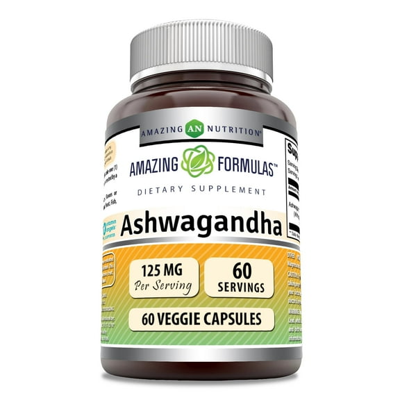 Amazing Formulas Ashwagandha Extract 125 mg 60 Veggie Capsules | Non-GMO | Gluten Free | Made in USA