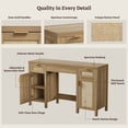 thumbnail image 5 of SICOTAS 52" Rattan Computer Desk with 3 Drawers & 2 Storage Cabinets, Boho Executive Desk, Modern Writing Desk for Home Office Bedroom, Oak, 5 of 11
