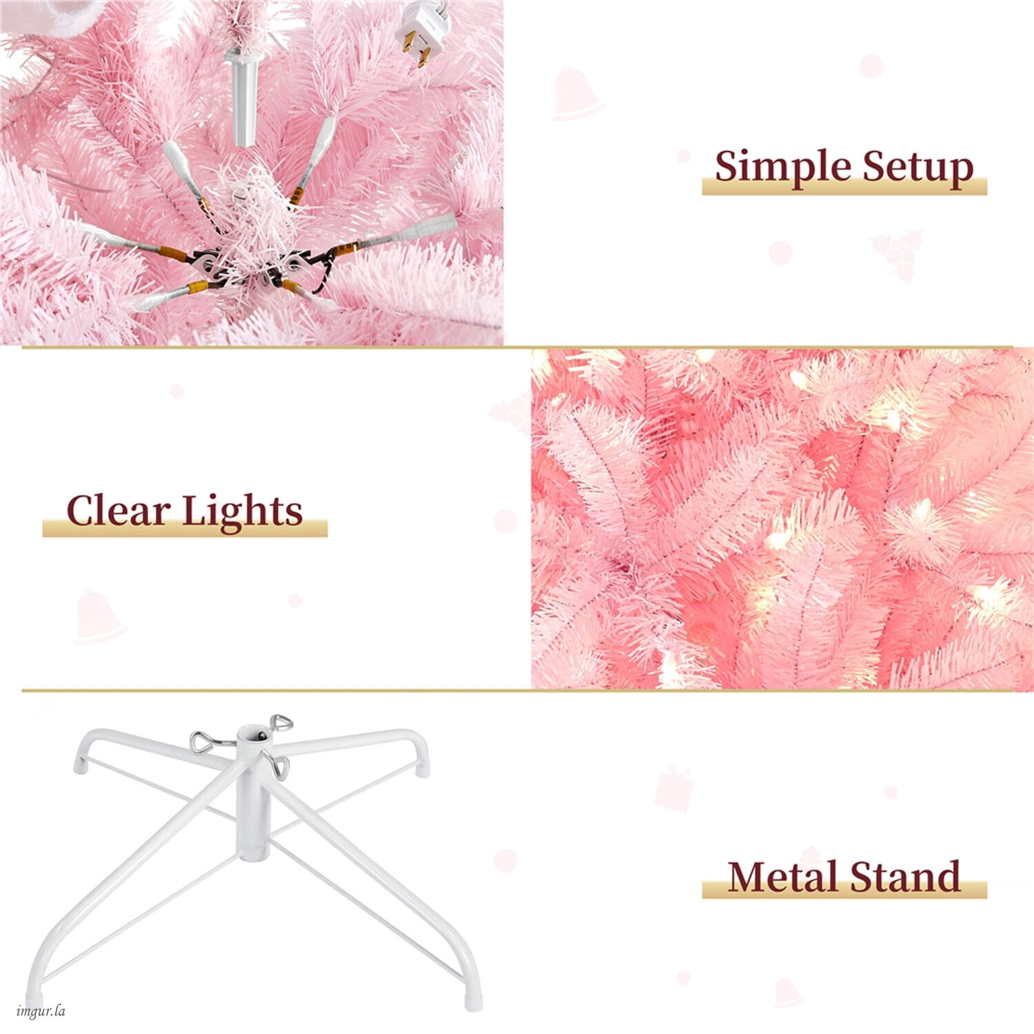 Alden Design 4.5FT Artificial Pre-lit Christmas Fir Tree with Foldable Stand and 150 LED Warm Lights,Pink