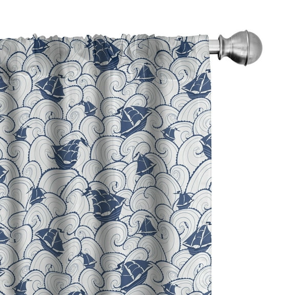 Ambesonne Nautical Curtains, Boat on Ocean Journey, Pair of 28"x63", Blue and White