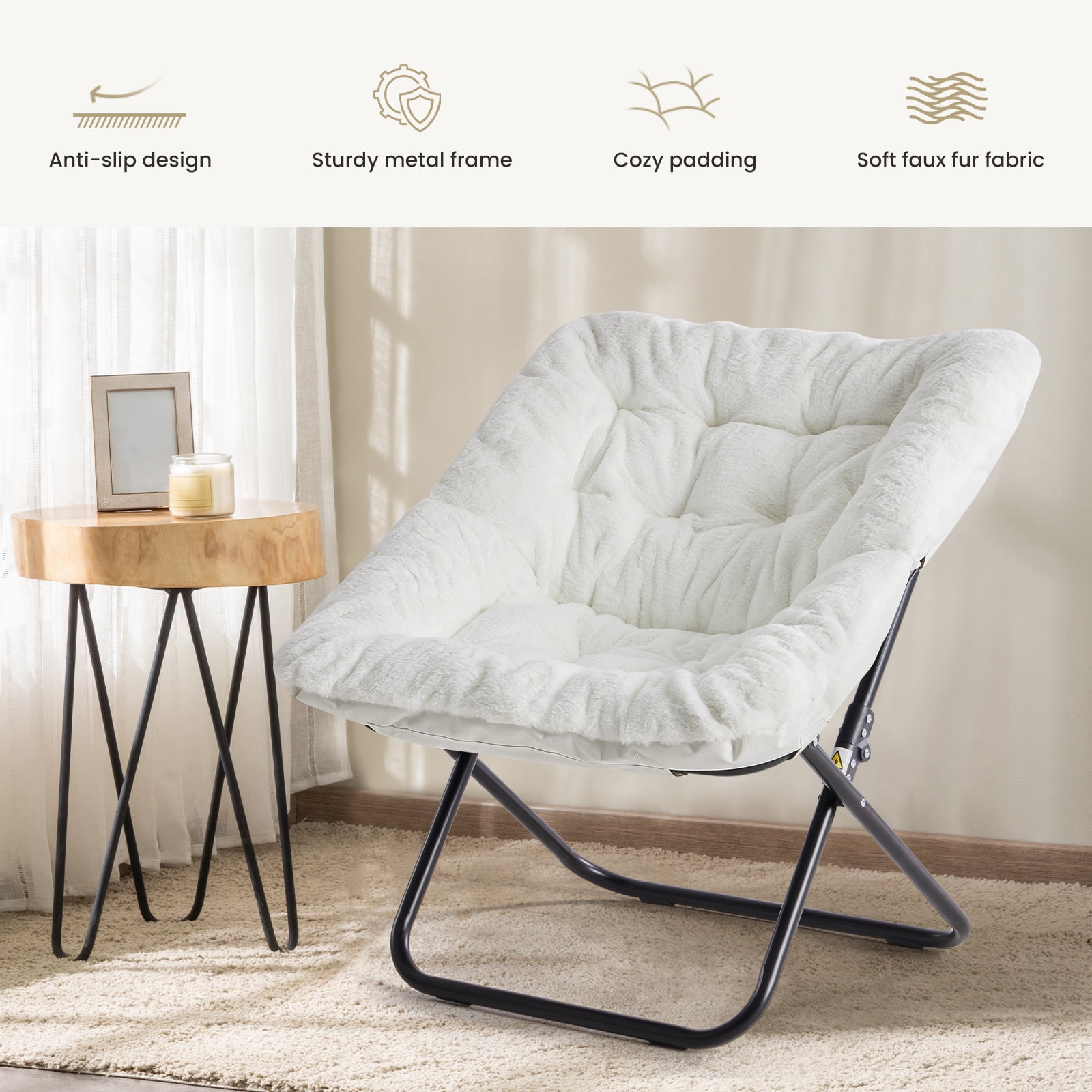 Comfy Faux Fur Folding Lounge Chair for Adults, Large Size Foldable