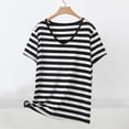 thumbnail image 2 of Sexlip Womens Short Sleeve Striped Crew Neck T Shirt V Neck Detail Breathable Fabric Relaxed Silhouette for Casual Hangouts White XXL, 2 of 9