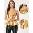 thumbnail image 2 of Top de peplum metálico para mujer, sin mangas, con tiras de espagueti, para fiesta Color Oro S, 2 of 6
