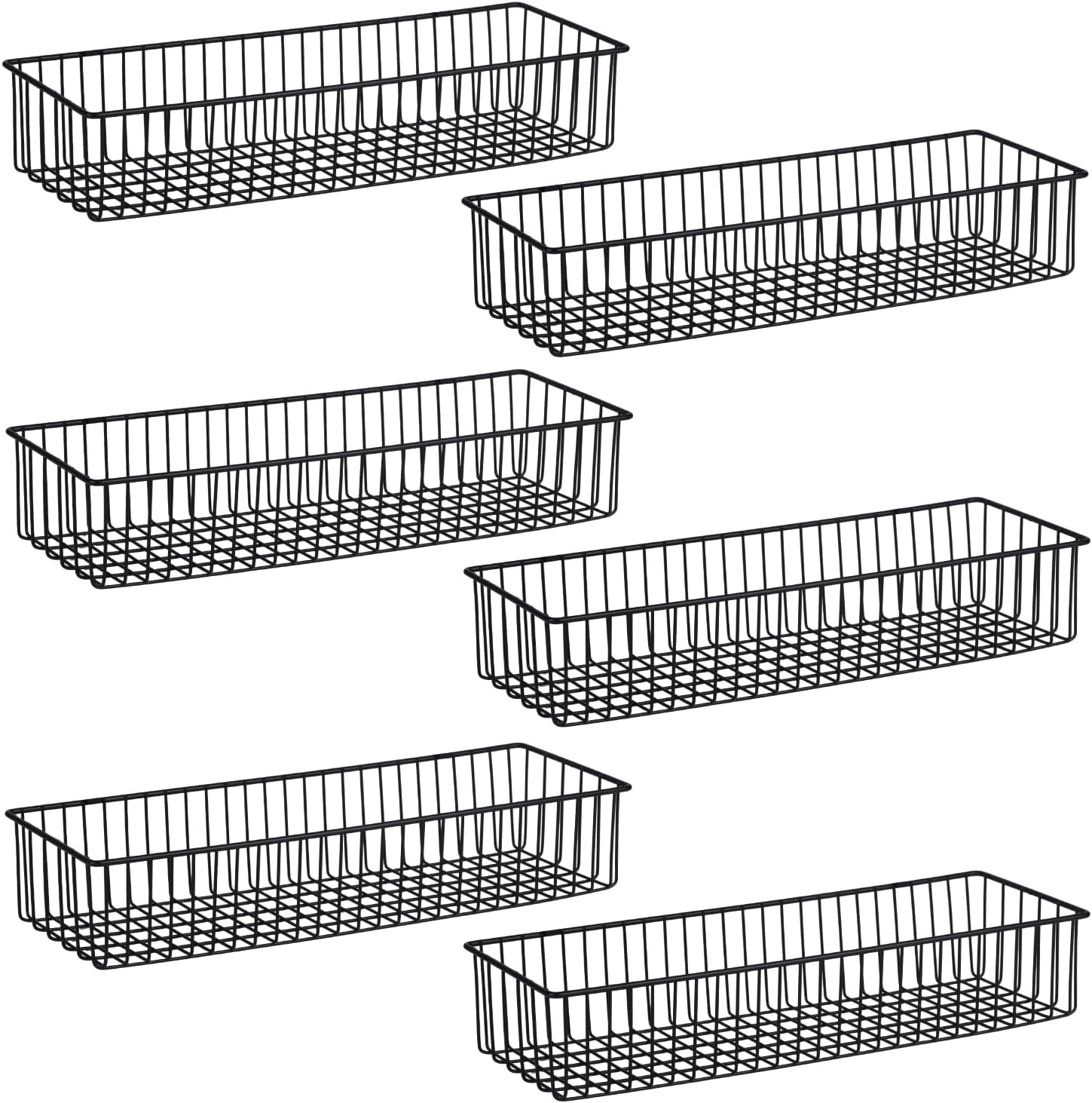 Wetheny Farmhouse Décor Metal Wire Organizer Storage Basket Bin(6 Pack)-Toilet Paper Storage-Organization and Storage for Bedroom, Bathroom, Kitchen Cabinets, Pantry, Laundry Room, Garage (Black)