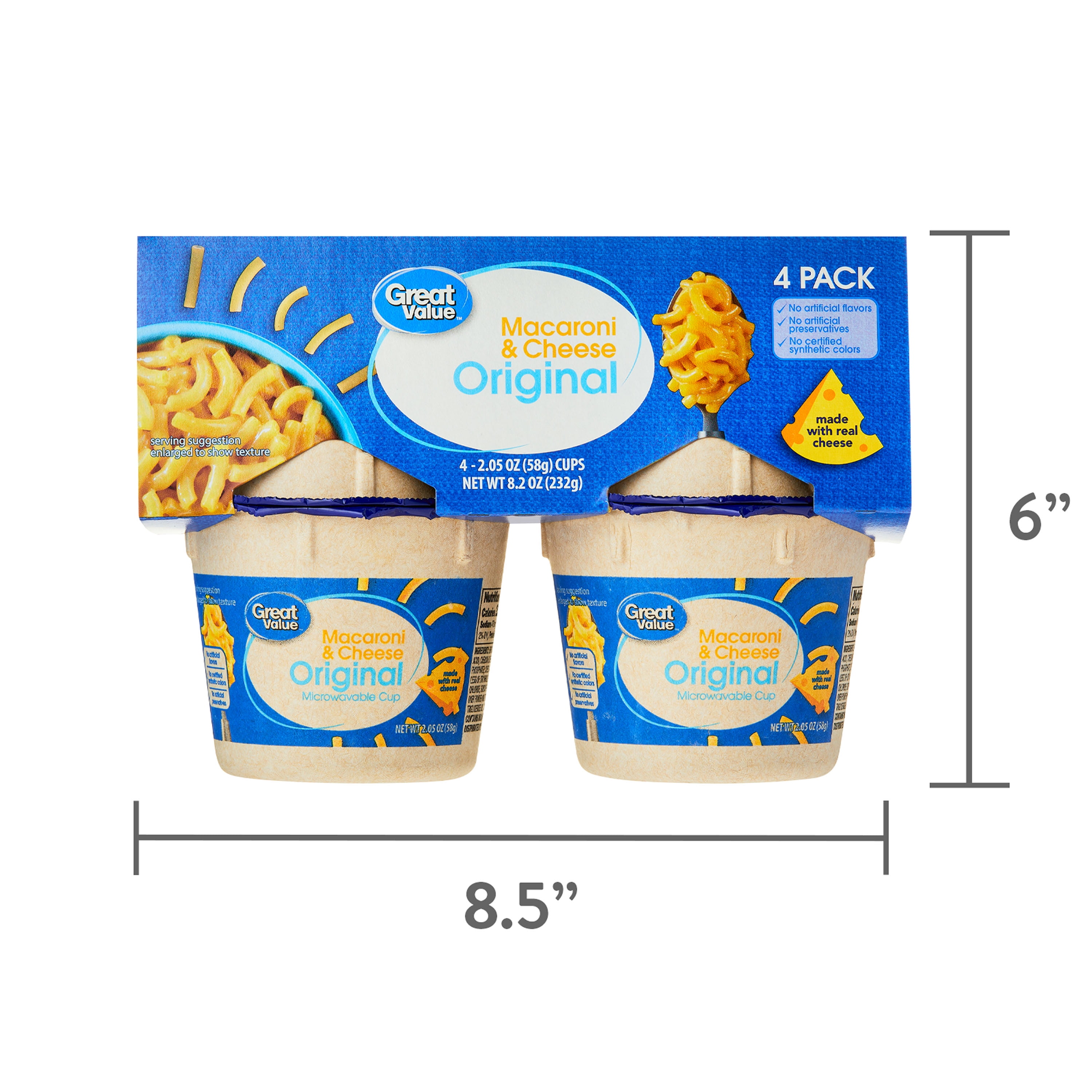 Great Value Original Macaroni & Cheese, 2.05 oz, 4 Pack (Shelf Stable)