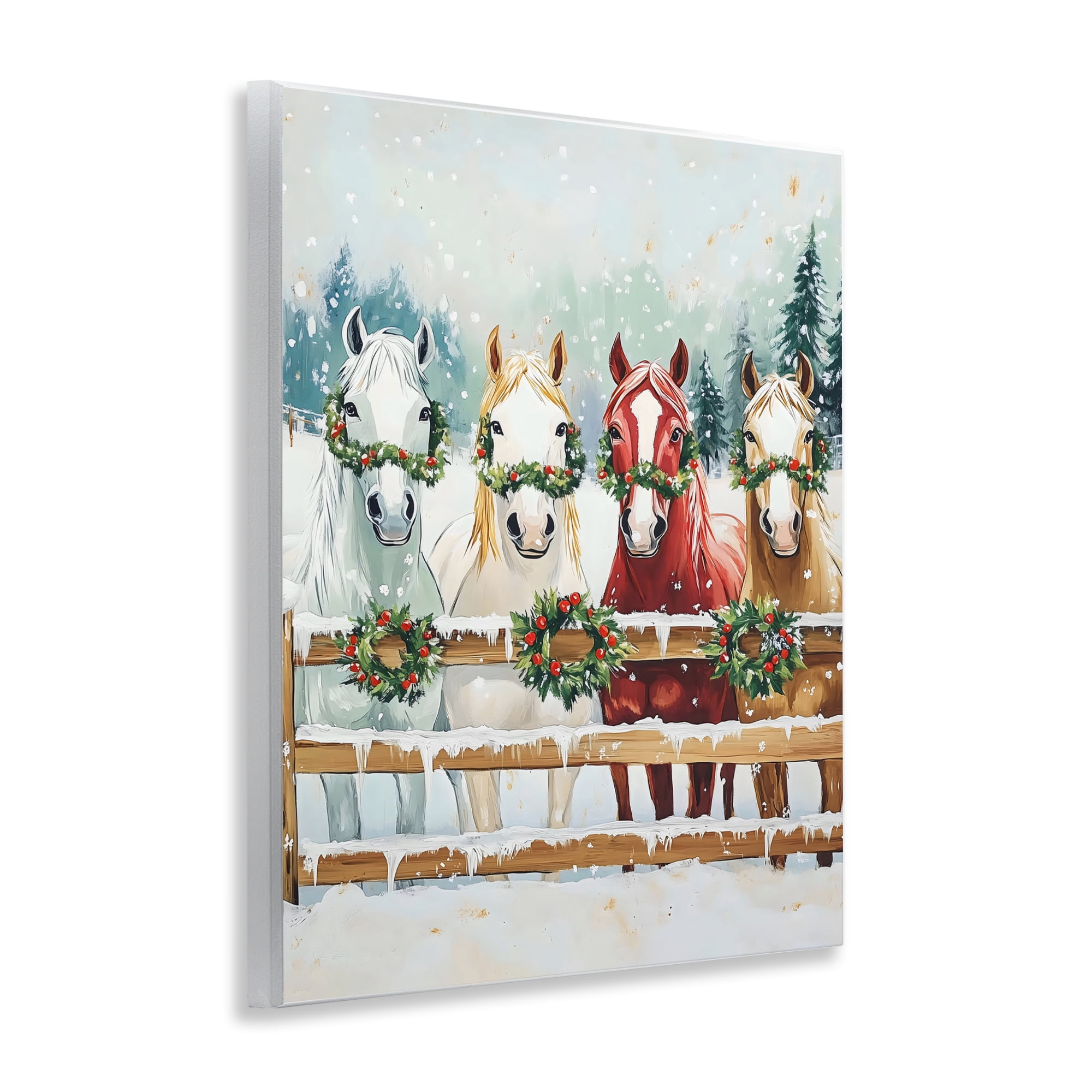 Stupell Industries Christmas Horses with Holly Wreaths Wall Plaque Art, design by The Prints Vibe