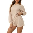 thumbnail image 4 of INSPIRE CHIC Women's Waffle Lounge Sets 2 Piece Long Sleeve Sweatshirt with Matching Shorts Outfits 2XL Apricot, 4 of 6