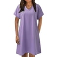 thumbnail image 3 of B91xZ Robes d'Été pour Femmes Manches Courtes à Volants Col Rond Taille Élastique Robe Midi à Volants, Violet m, 3 of 5