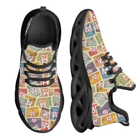 

Women Flats Cartoon Lattice Tooth Pattern Casual Shoes Breathable Mesh Female Sneakers Zapatos Mujer 2024