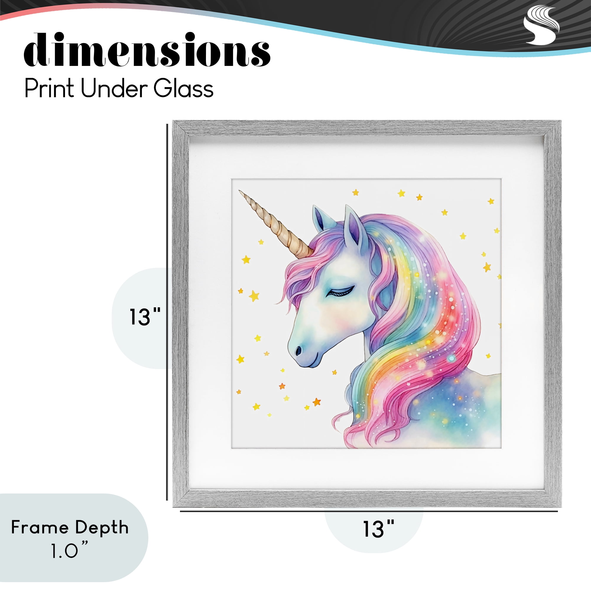 Stupell Industries Enchanted Rainbow Mane Unicorn Gray Framed Print Under Glass, design by Creative Studio
