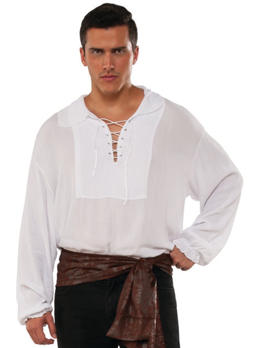 PIZAZZ - Men's Swashbuckler White Cuffed Lace Up Pirate Shirt Costume ...