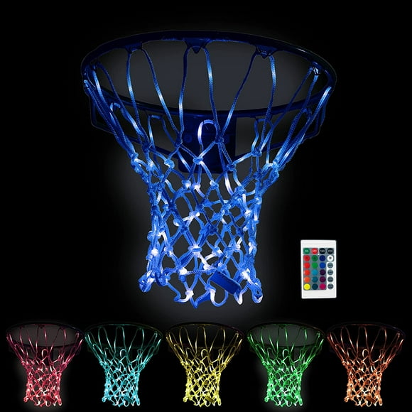 Basketball Light Up Hoop Net, Change Colors with Remote, Heavy Duty LED Replacement Basketball Nets, Fits Outdoor Indoor 12 Loops Rim, Glow In The Dark Neon Basketball Hoop