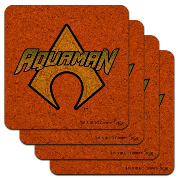 Aquaman Logo Low Profile Novelty Cork Coaster Set