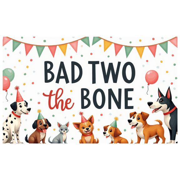 Colorful Design Dog Birthday Banner Animal Theme Party Decoration Cartoon Polyester Material Bad Two the Bone for Pet Party Indoor Celebration Outdoor Event