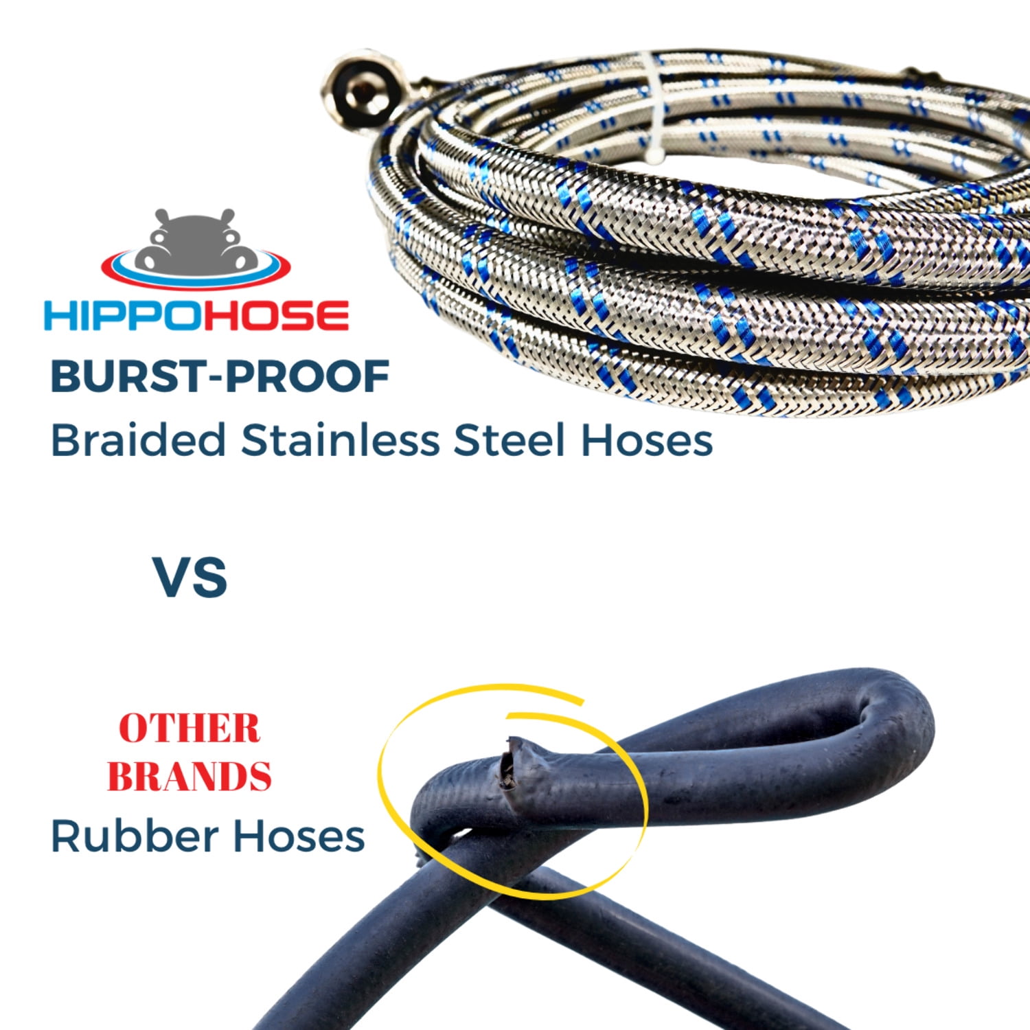 Washing Machine Hoses (4FT) - 90° Elbow - OCTAGON Connections for Secure Tightening - Universal Fit to All Wash Machines - (2 Pack) Braided Stainless Steel - Burst Proof Washer Water Supply Line