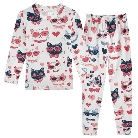 joogoo Cat Cartoon 2 Piece Long Sleeve Tee and Pants Cotton Pajama Set 5Y