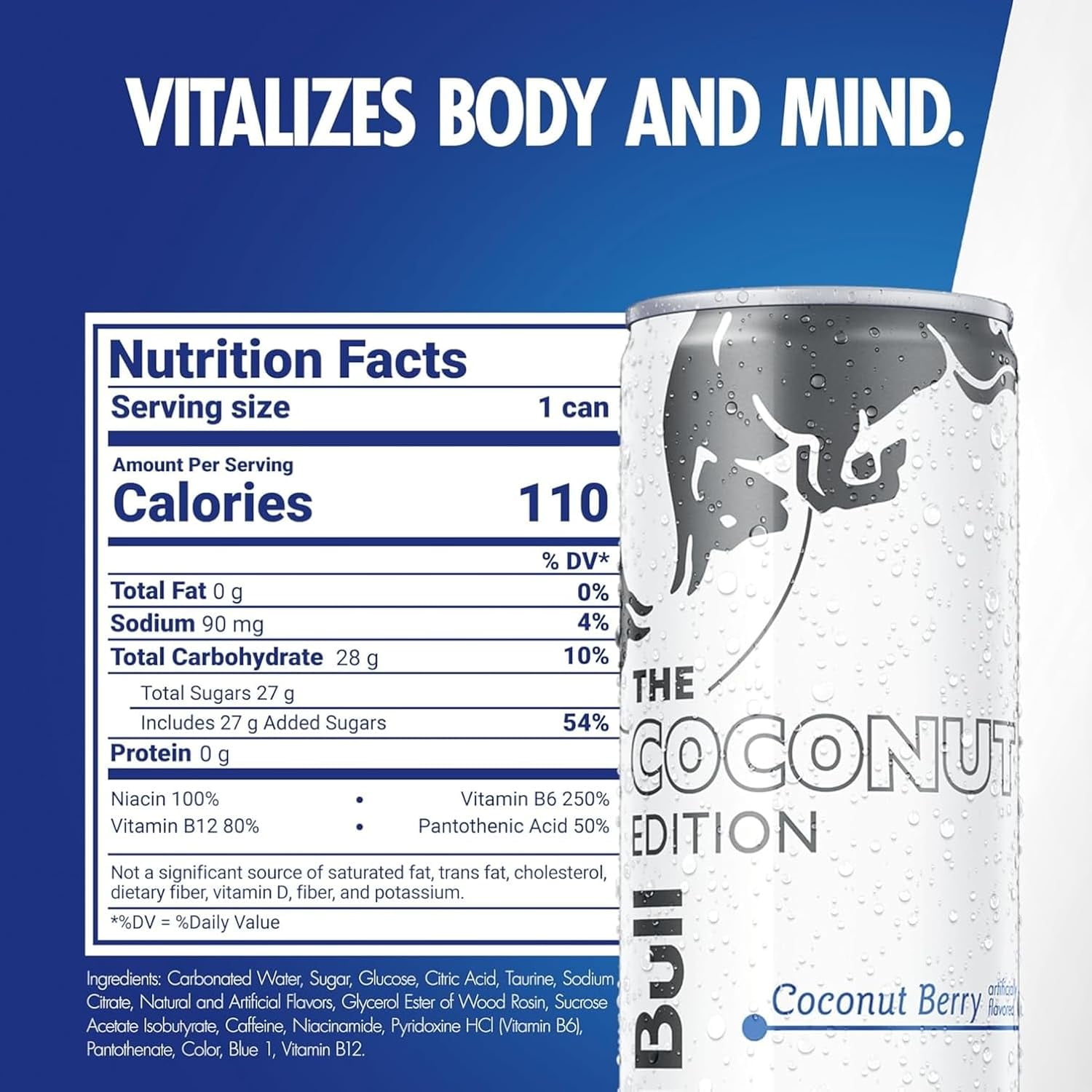Red Bull Coconut Edition Energy Drink, Coconut Berry, with 80mg Caffeine plus Taurine & B Vitamins, 8.4 Fl Oz, Pack of 12 Cans