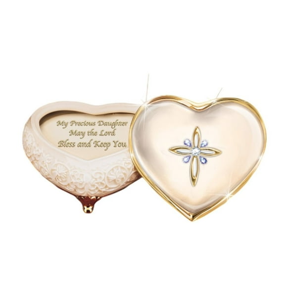 The Bradford Exchange My Blessed Daughter Music Box Handcrafted Heirloom Porcelain® Heart Shape with 22k Gold Accents 4.25-inches Wide