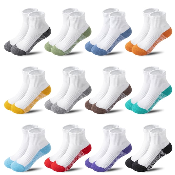 12 Pairs Toddler Kids Cushion Socks Boys&Girls Athletic Basketball Sport Youth Crew Soft Breathable Socks For Outdoor