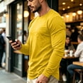 thumbnail image 4 of Fabrcox Long Sleeve Shirts for Men Crew Neck Undershirts Men Casual Lightweight Workout Big and Tall T Shirts for Men with Chest Pocket Yellow S, 4 of 8