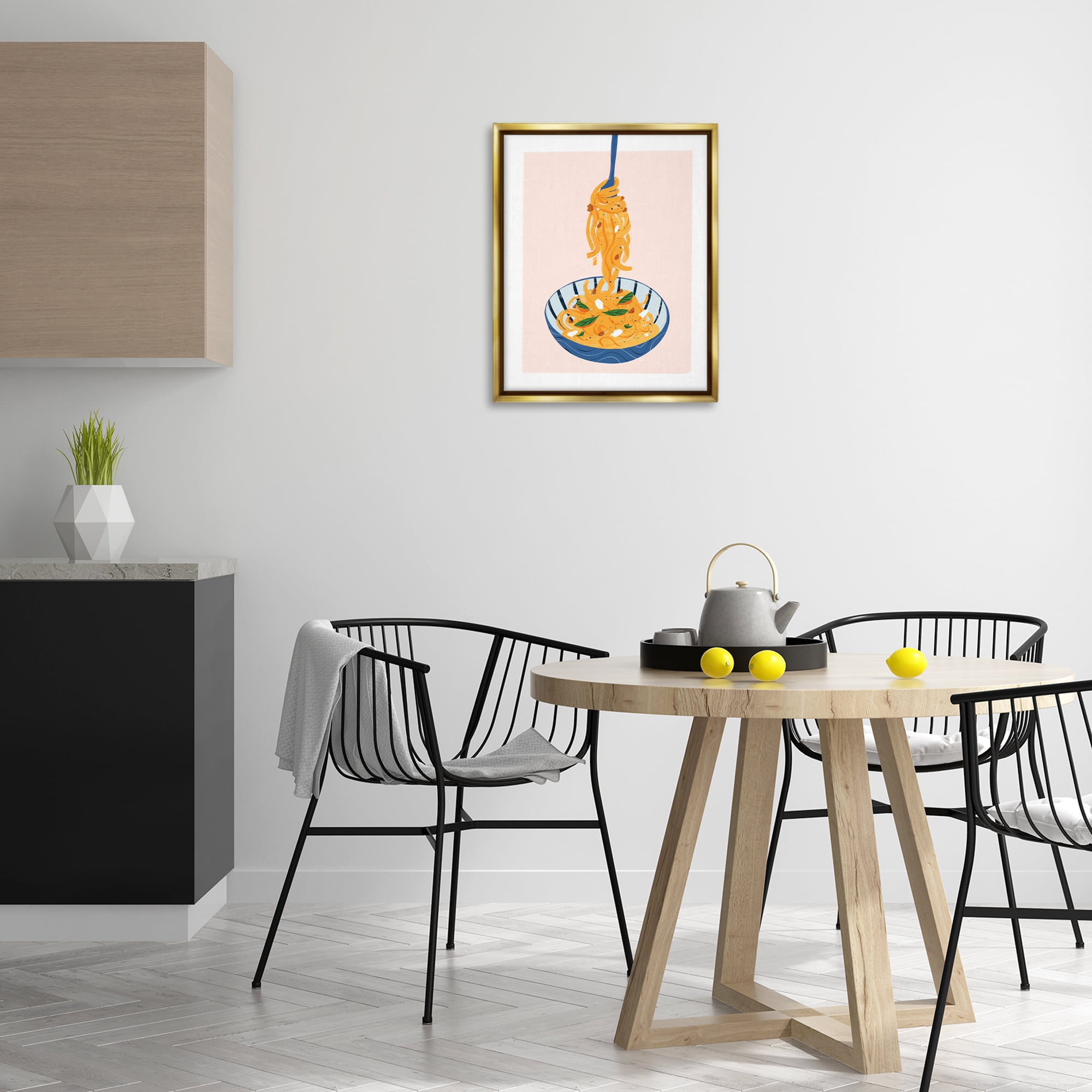 Stupell Industries Modern Pasta Bowl Food & Beverage Painting Gold Floater Framed Canvas Art Print Wall Art, 17 x 21