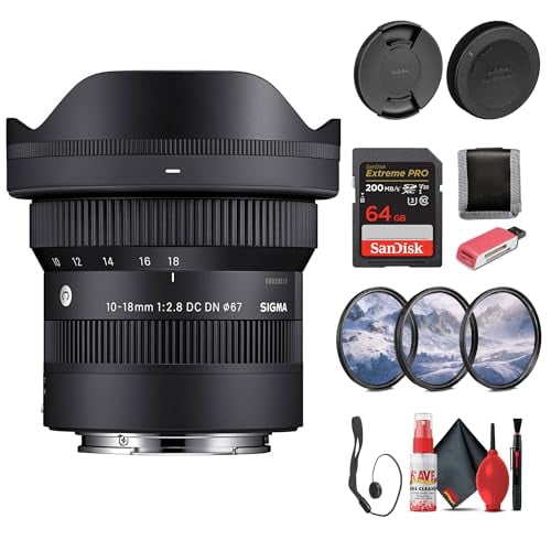 Sigma Objectif 10-18mm F2.8 DC DN pour Sony E + Carte 64 Go et Trousse de Filtres (Modèle International)