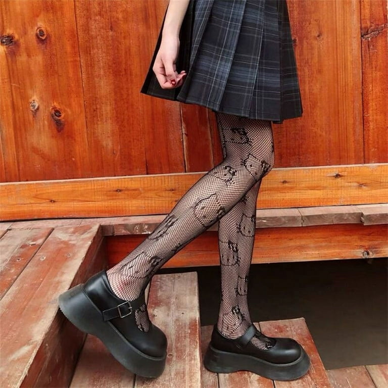 Cute Japanese Hello Kitty Fishing Net Socks Black Silk Stockings Women's  Thin Spring and Autumn Anti-hook Silk Bottom Pantyhose