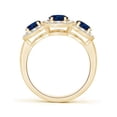 thumbnail image 2 of ANGARA Natural Three Stone Blue Sapphire Ring with Diamond Halo in 14K Yellow Gold for Women (Size-7x5mm) | September Birthstone, Anniversary, Jewelry Gift for Women | Natural Blue Sapphire Ring, 2 of 8