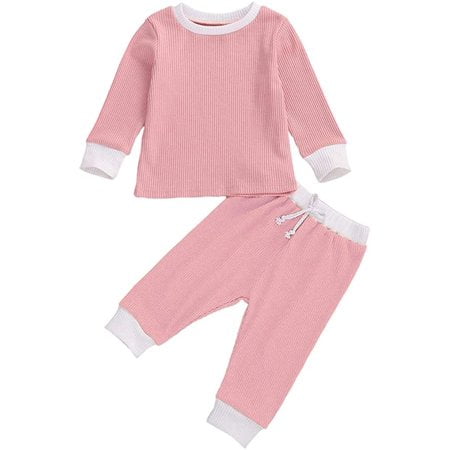 

GRNSHTS Infant Baby Boy Girl Organic Cotton Ribbed Long Sleeve Tops T-Shirt with Pants 2Pcs Casual Outfit Set